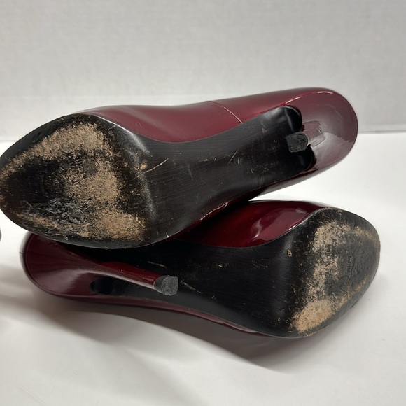 Stuart Weitzman High Heel Pumps Shoes Peep Toe Patent Leather Red Quasar Size 9 - Picture 8 of 10